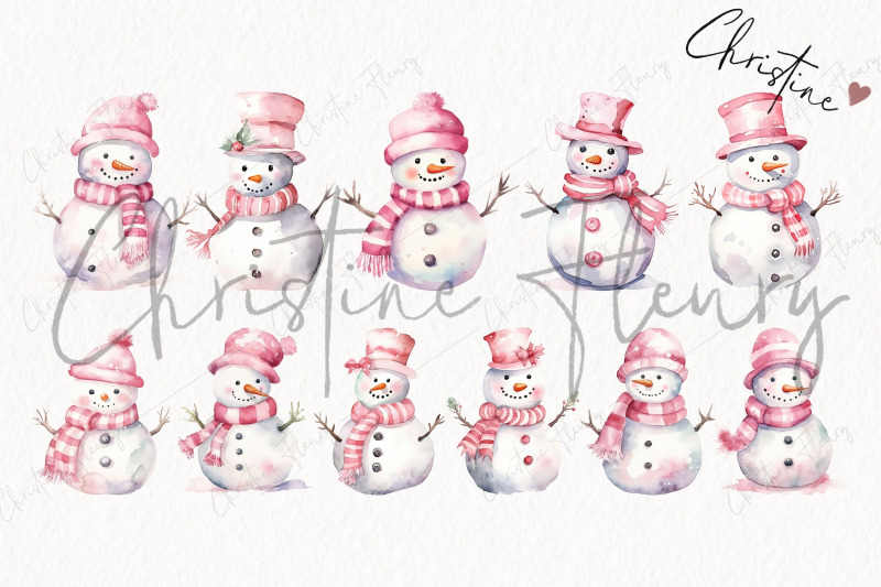 watercolor-pink-snowman-clipart