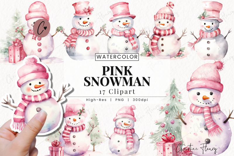 watercolor-pink-snowman-clipart