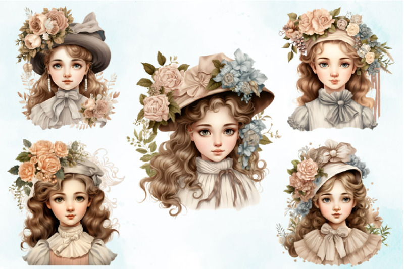 18-victorian-girl-watercolor-clipart-bundle