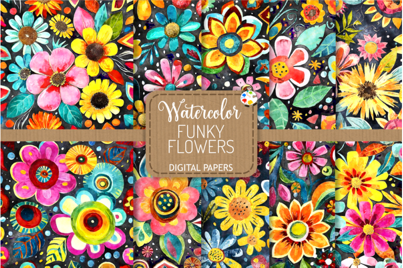 funky-flowers-set-2-transparent-watercolor-pattern-papers