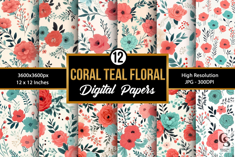 soft-coral-and-teal-flowers-seamless-patterns