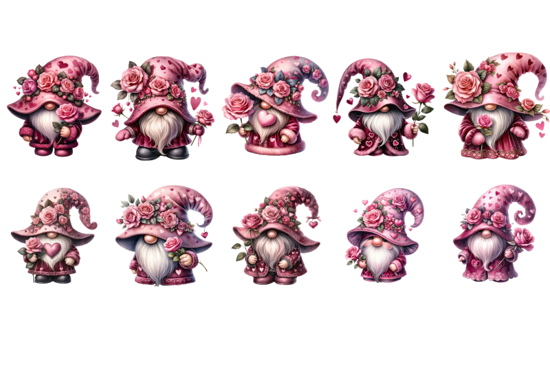 pink-valentines-gnomes-watercolour-clipart-bundle