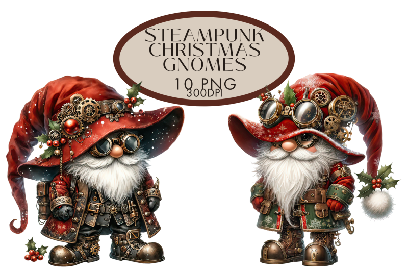 christmas-steampunk-gnomes-watercolour-clipart-bundle-png