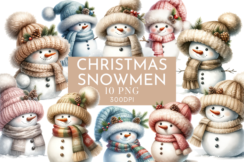 christmas-snowmen-watercolour-clipart-bundle-png