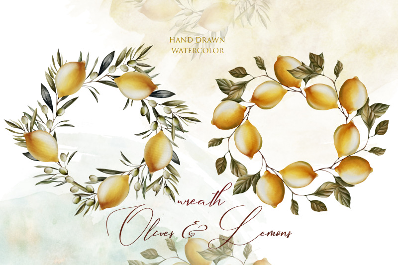 watercolor-wreath-olives-amp-lemons