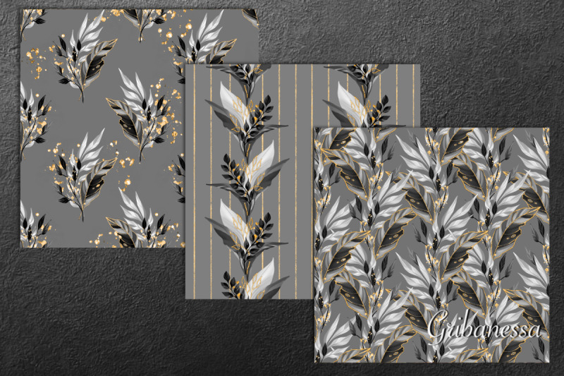 gold-and-gray-3-seamless-floral-patterns