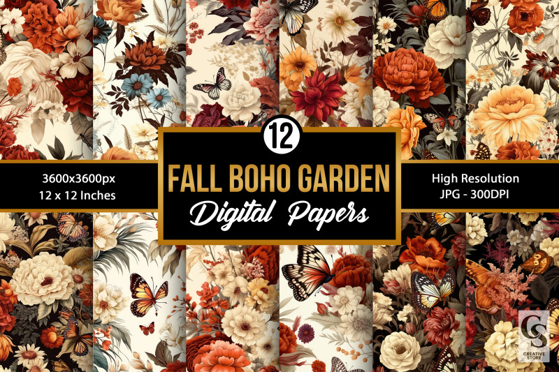 fall-boho-floral-butterflies-seamless-patterns