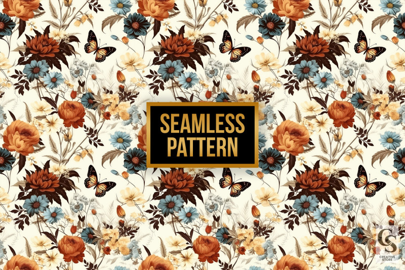 fall-boho-floral-butterflies-seamless-patterns