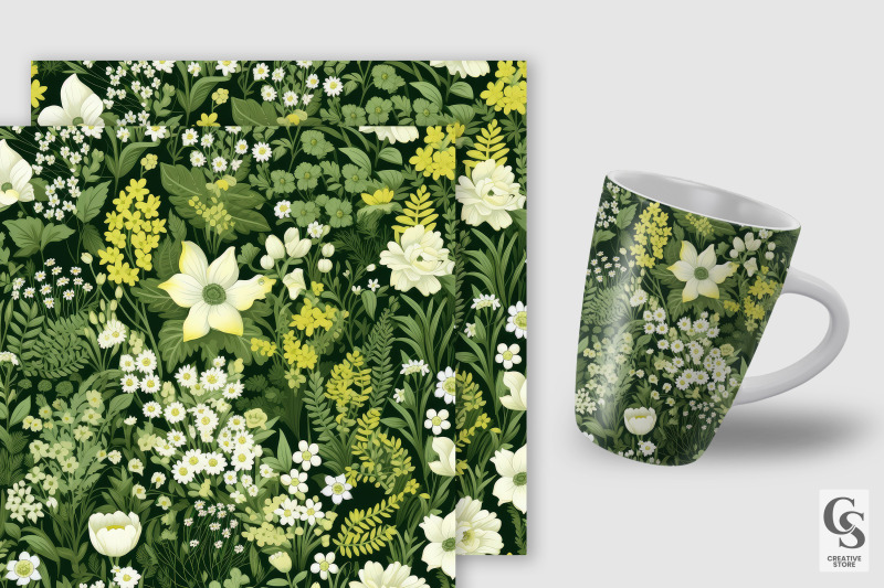 green-wildflowers-pattern-digital-papers