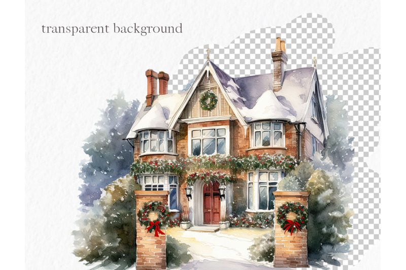 christmas-village-watercolor-clipart