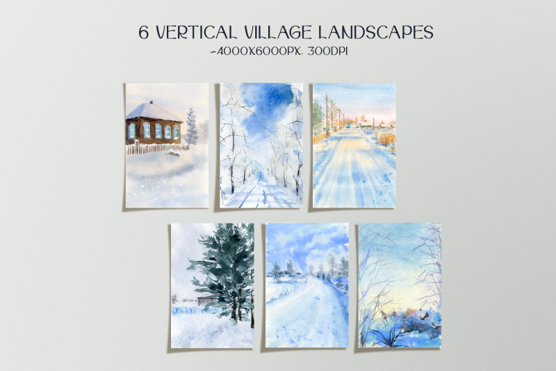watercolor-winter-village-landscapes