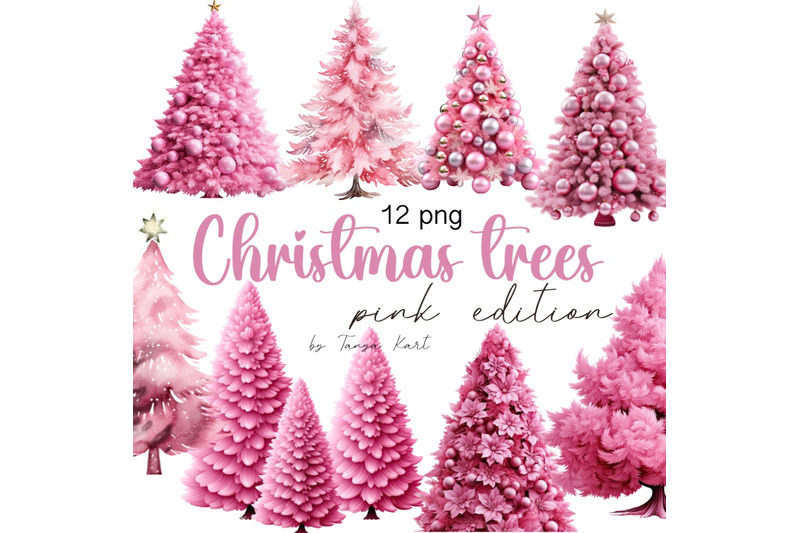 pink-christmas-trees-clipart-bundle