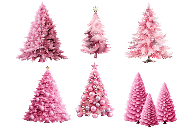 pink-christmas-trees-clipart-bundle