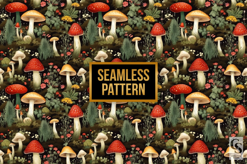 cottagecore-mushrooms-digital-paper-patterns