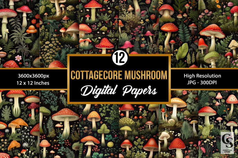 cottagecore-mushrooms-digital-paper-patterns