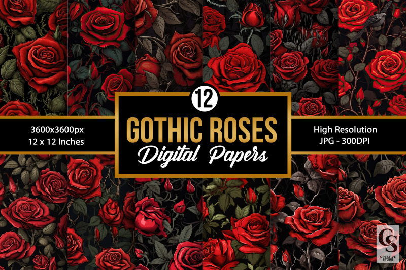 red-gothic-roses-seamless-patterns