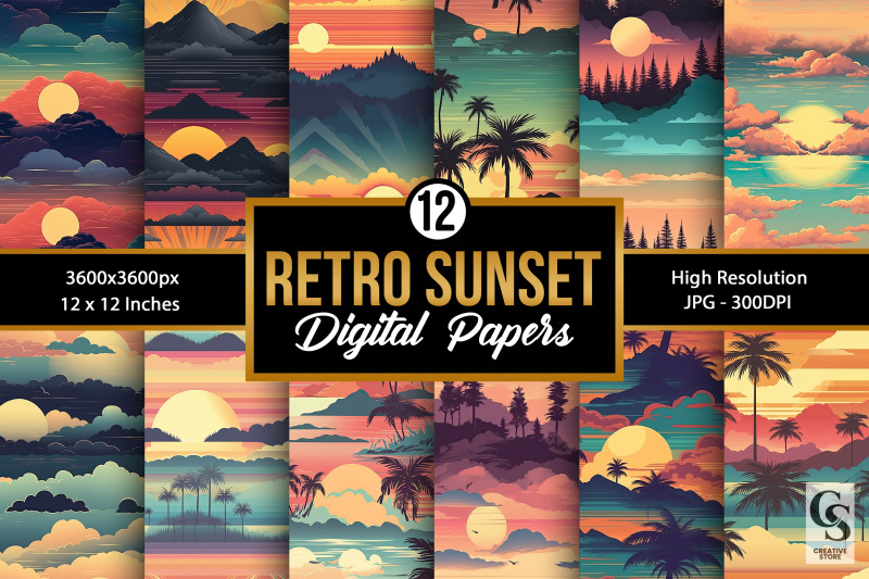 retro-vintage-sunset-digital-papers