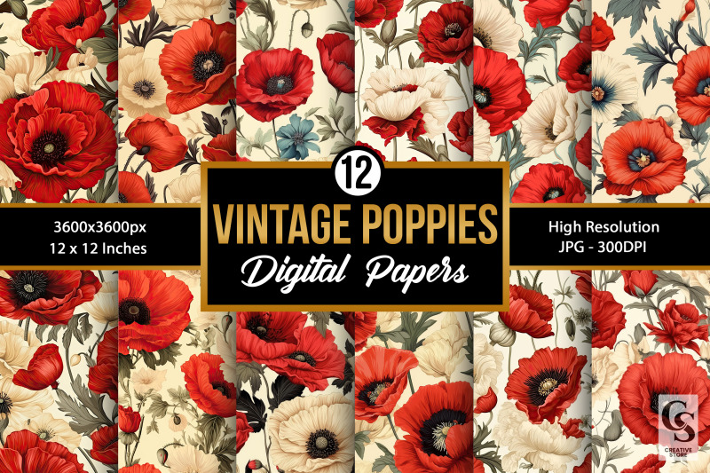 vintage-poppy-flowers-pattern-digital-papers