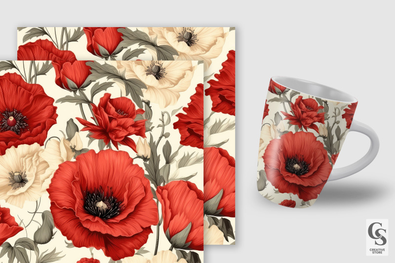 vintage-poppy-flowers-pattern-digital-papers