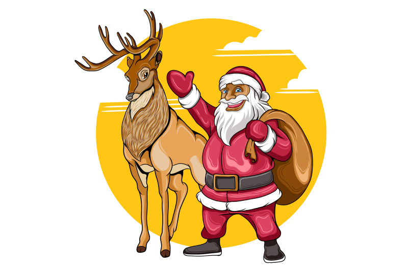 santa-and-deer-vector-illustration