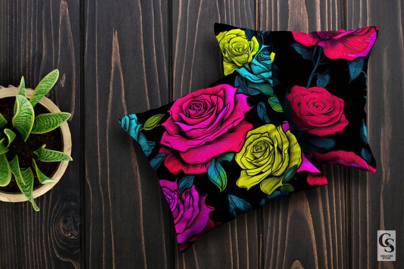 neon-rose-flowers-seamless-patterns