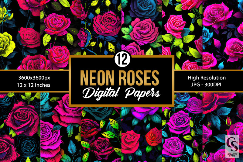 neon-rose-flowers-seamless-patterns