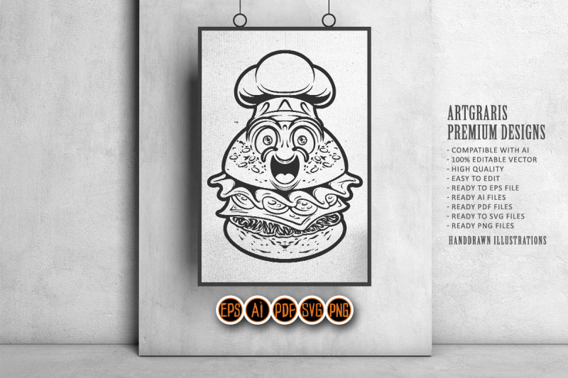 tasty-tales-funny-burger-chef-monochrome