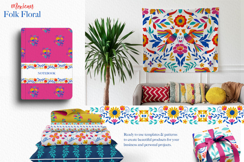 gouache-watercolor-mexican-folk-floral-pattern-clipart-set