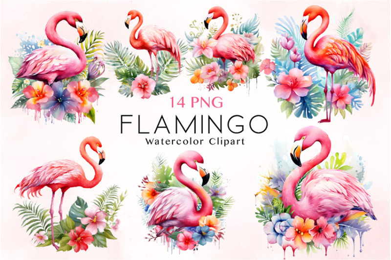 watercolor-flamingo-clipart-bundle