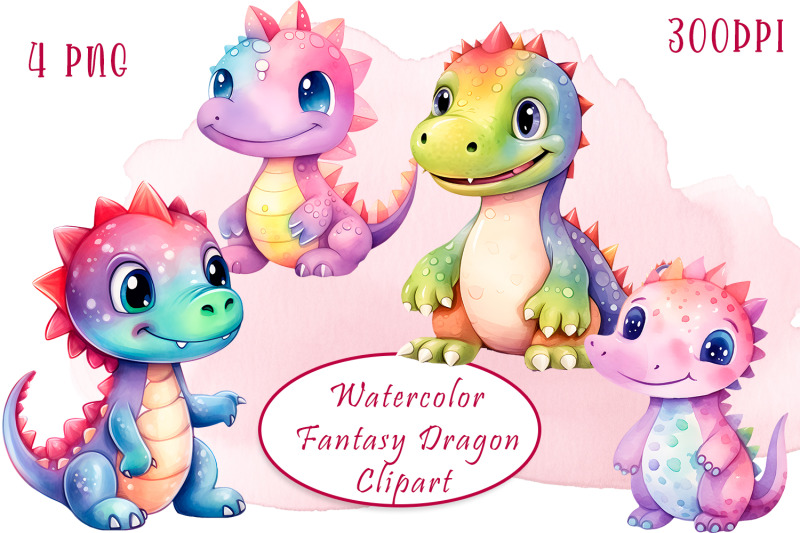 watercolor-colorful-fantasy-rainbow-dragons-clipart