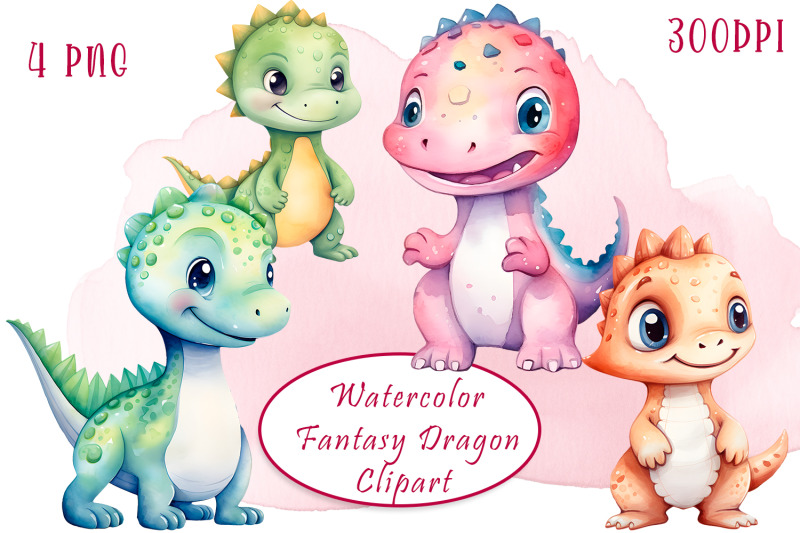 watercolor-colorful-fantasy-rainbow-dragons-clipart