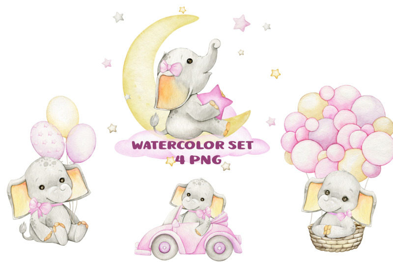 watercolor-elephant-clipart-for-girl-watercolor-cute-pink-baby-shower