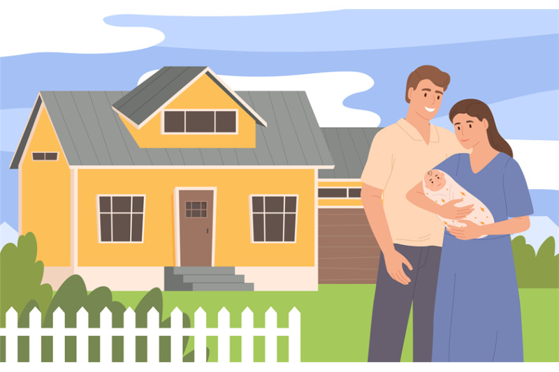 cartoon-family-home-suburban-house-with-happy-father-mother-and-kids