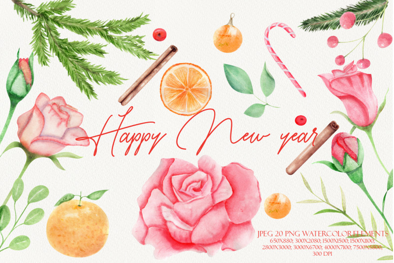 new-year-christmas-watercolor-clipart-hand-drawn