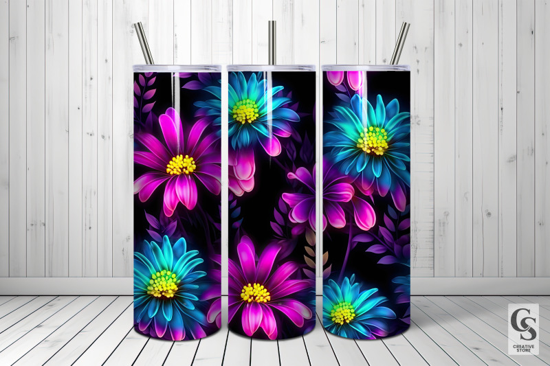 neon-daisy-flowers-digital-papers