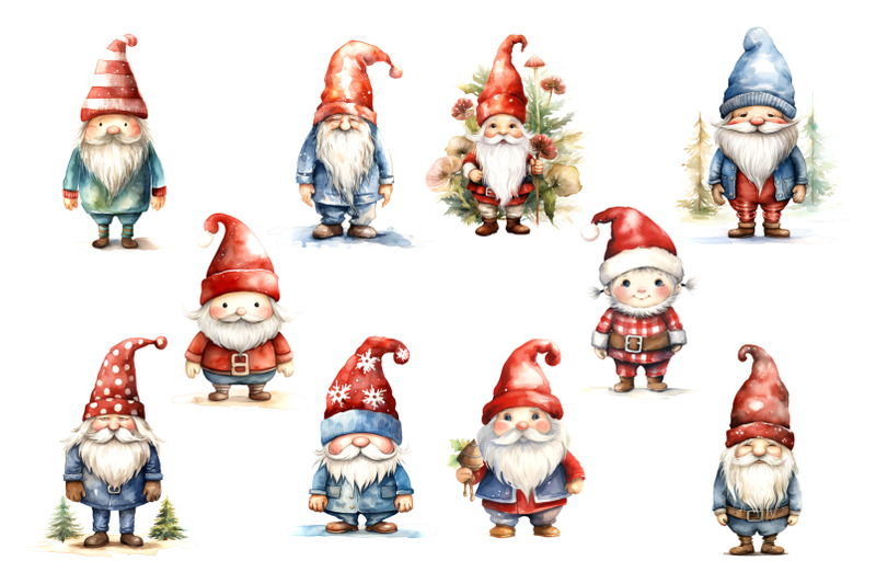 watercolor-christmas-gnomes-clipart-bundle