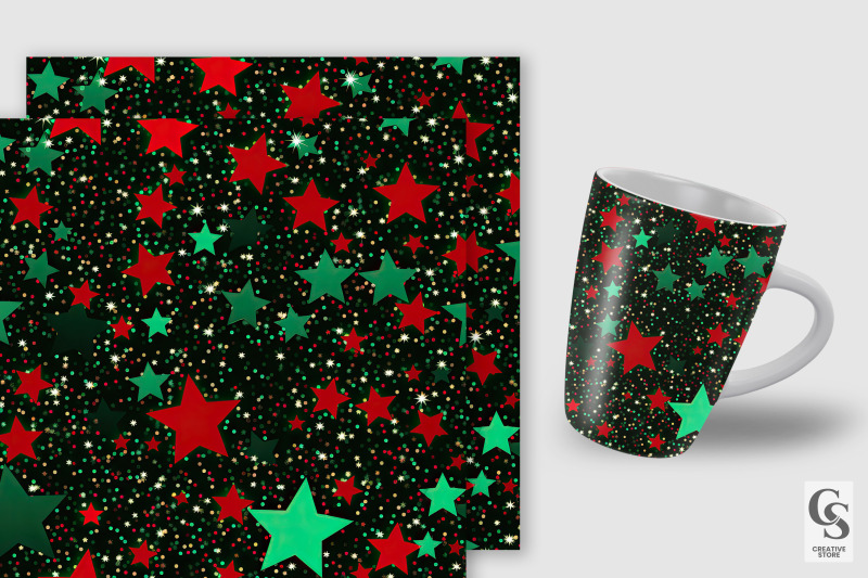 red-and-green-sparkly-stars-digital-papers