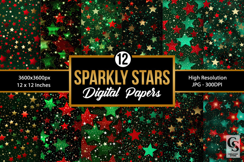 red-and-green-sparkly-stars-digital-papers