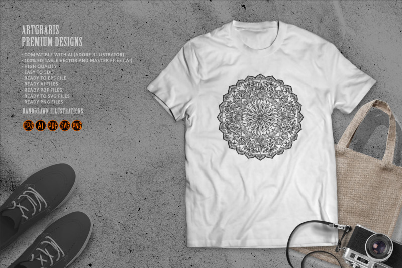 lotus-mushrooms-mandala-psychedelic-weed-leaf-monochrome