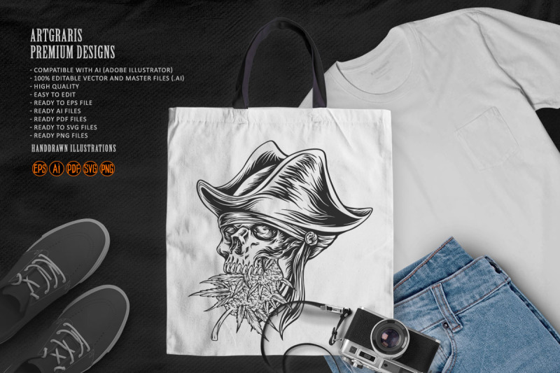 pirates-elegant-skull-cannabis-leaf-monochrome