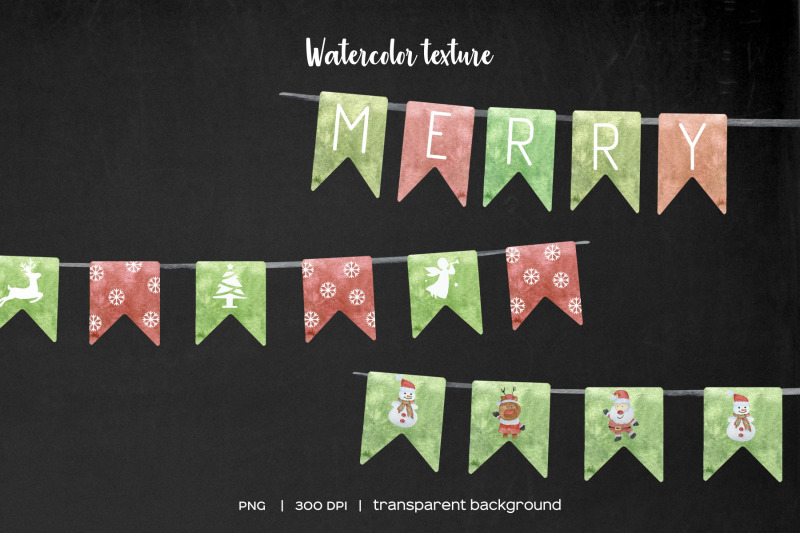 watercolor-christmas-bunting-clipart-xmas-ribbons-clip-art