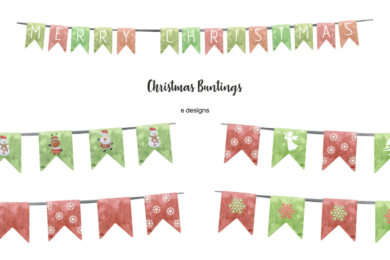 watercolor-christmas-bunting-clipart-xmas-ribbons-clip-art