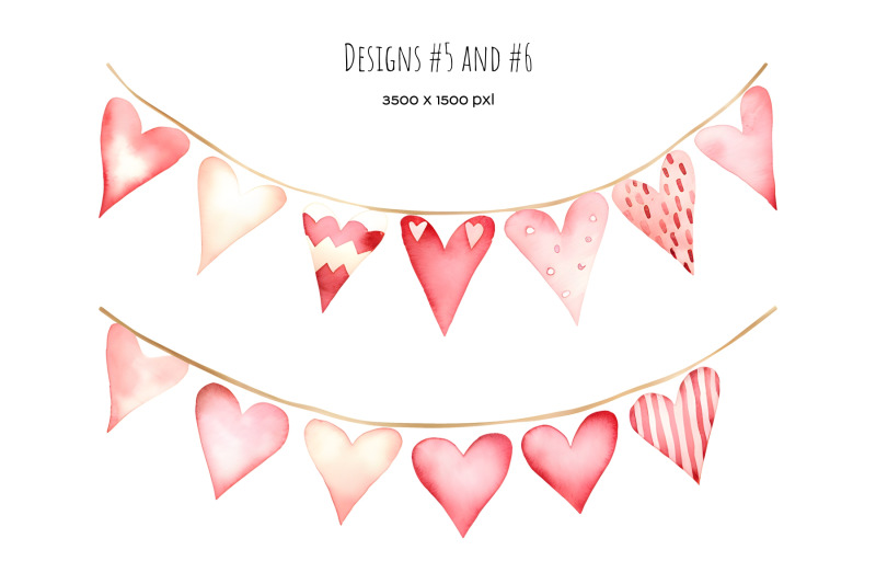 watercolor-valentine-bunting-clipart-valentine-red-pink-heart-bunting