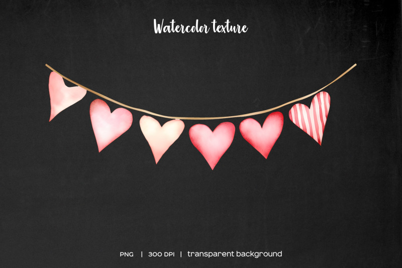 watercolor-valentine-bunting-clipart-valentine-red-pink-heart-bunting