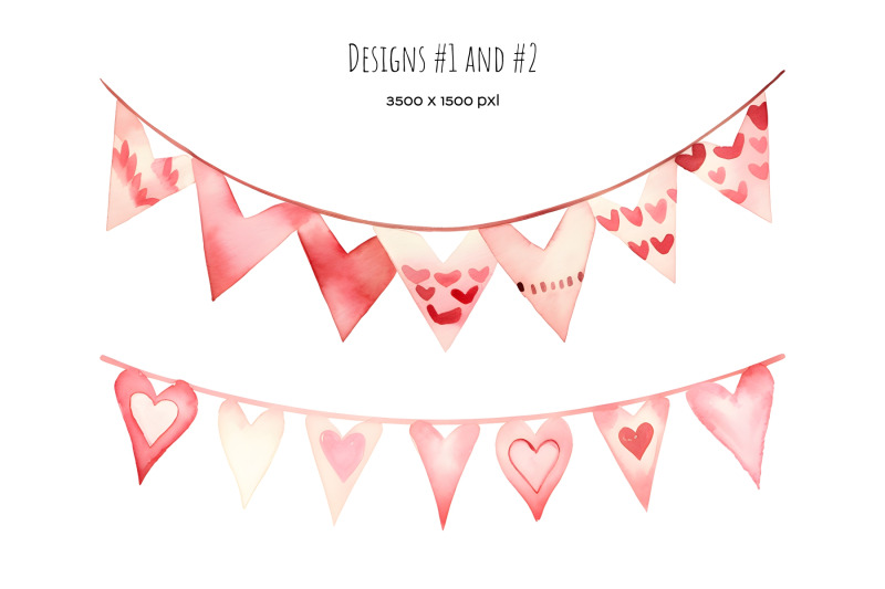 watercolor-valentine-bunting-clipart-valentine-red-pink-heart-bunting