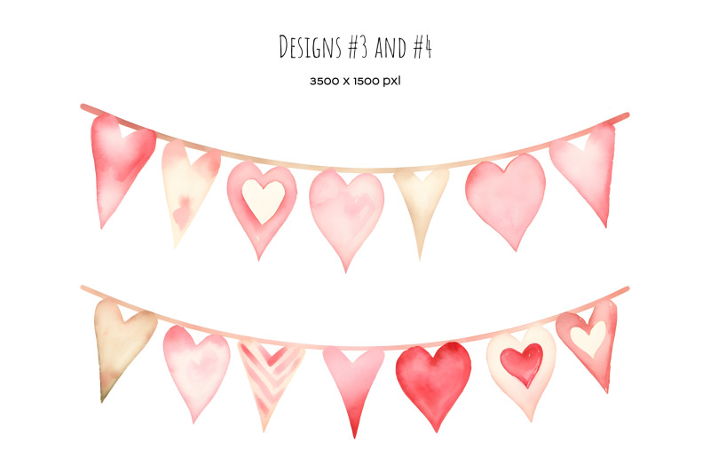 watercolor-valentine-bunting-clipart-valentine-red-pink-heart-bunting