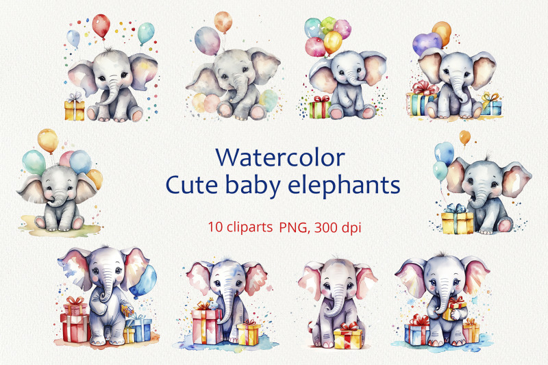 watercolor-cliparts-cute-baby-elephants