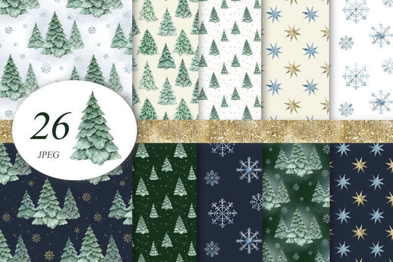 winter-christmas-trees-digital-paper-seamless-patterns