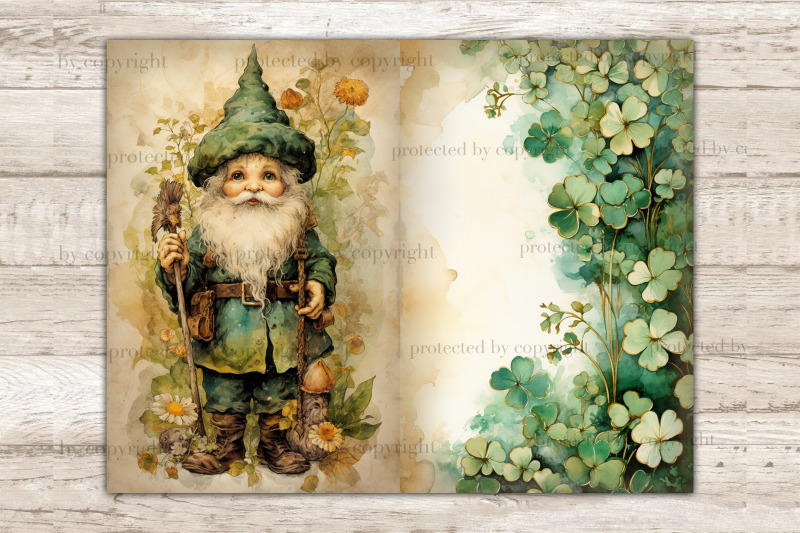 st-patricks-day-gnomes-junk-journal-pages-irish-printable