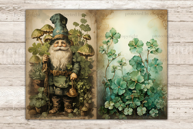 st-patricks-day-gnomes-junk-journal-pages-irish-printable